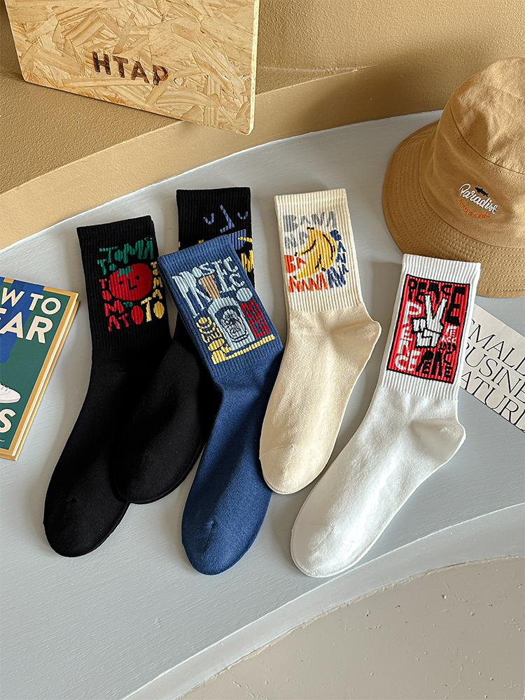 Fruit Roll Up - Funny Fruit Graffiti Print Crew Socks,
