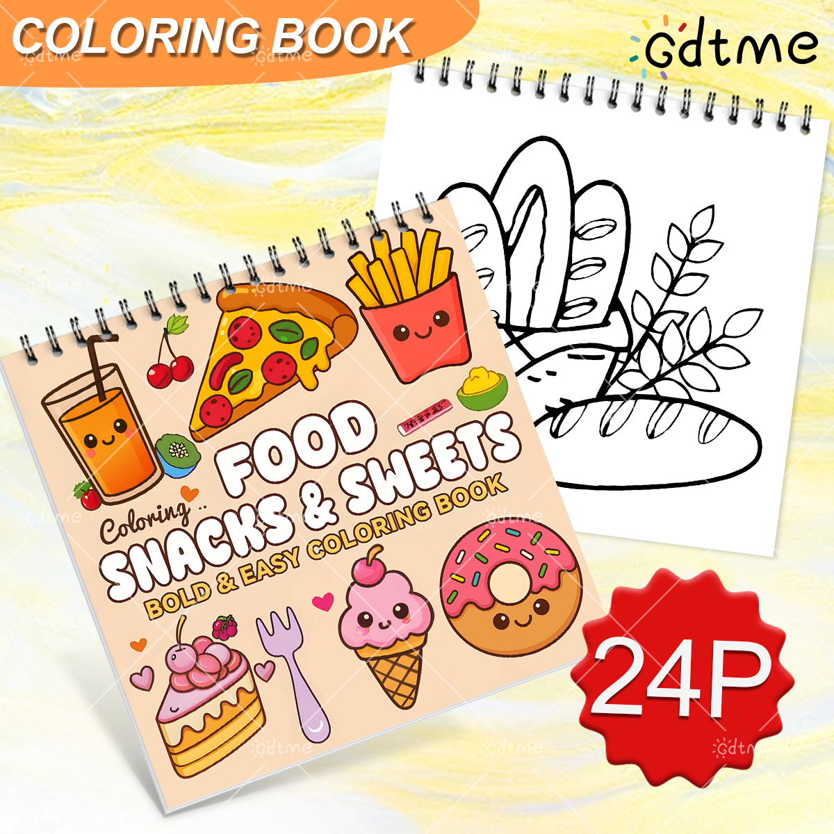 Food Snacks Coloring Book - FOOD SNACKS & SWEETS Themed Coloring