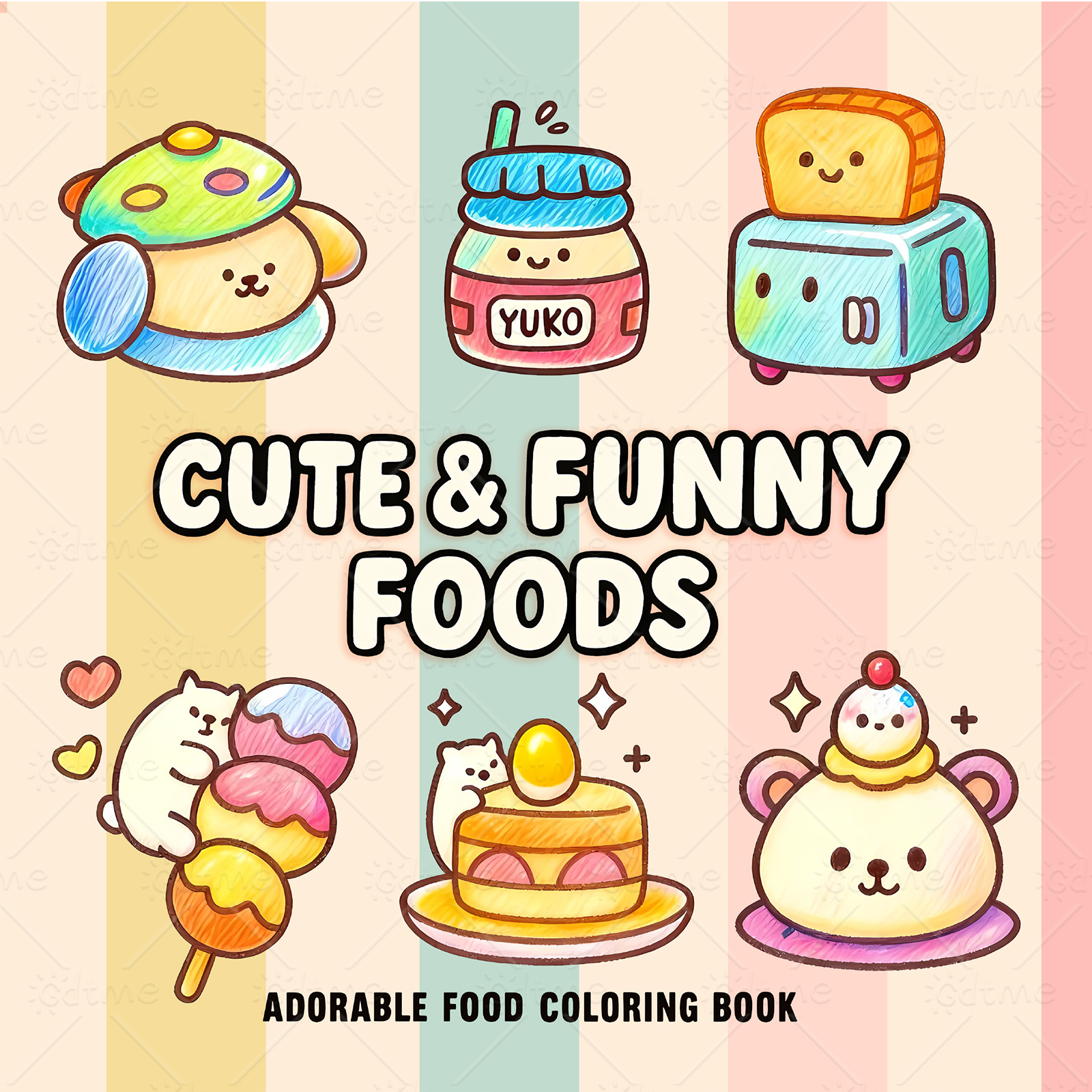 Food Snacks Coloring Book - CUTE & FUNNY FOODS Bold-easy Patterns