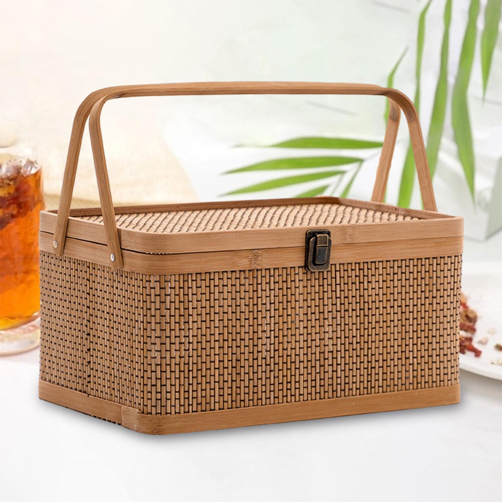 Handcrafted Bamboo Picnic Bask - مراجعة Snacks Food Hamper Basket وسعره