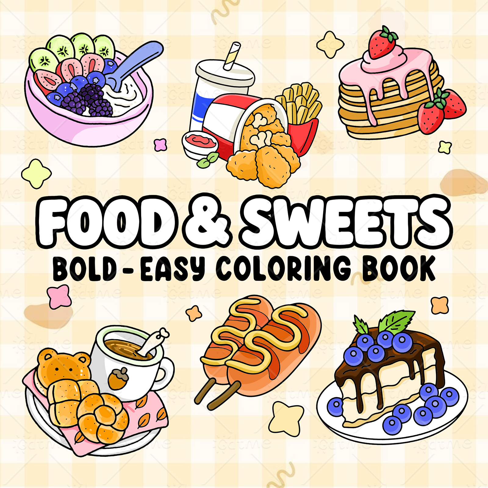 FOOD SWEETS Bold-easy Patterns - مراجعة Food Snacks Coloring Book وسعره