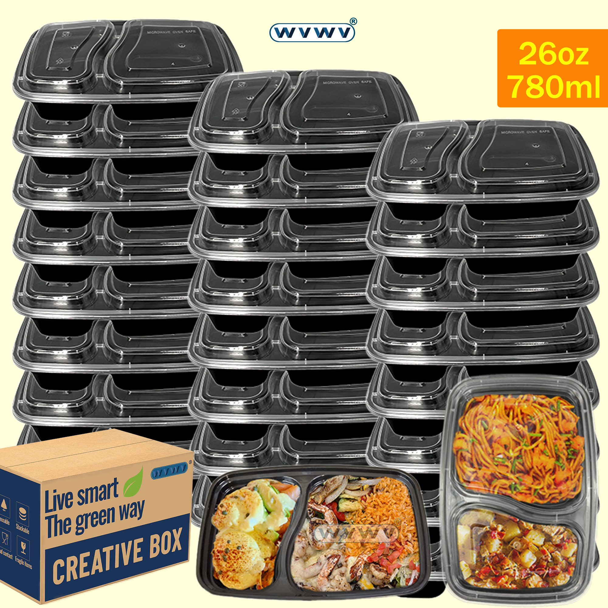 10/40 Pack 26 oz Two-Compartme - مراجعة Fast Food With Snacks وسعره