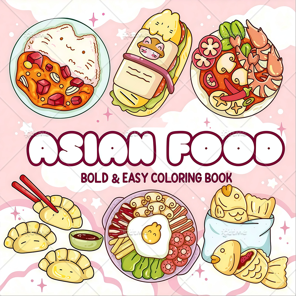 ASIAN Food Bold-easy Patterns  - مراجعة Food Snacks Coloring Book وسعره